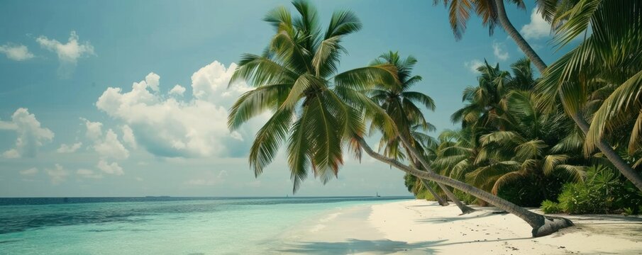 View of Palm trees in beautiful tropical sea on a sunny day