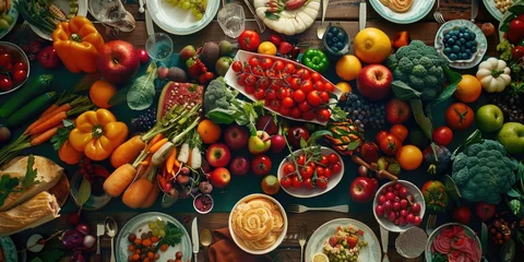 Poster A variety of fresh fruits and vegetables displayed on a table. Ideal for healthy eating concepts © Fotograf