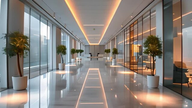 Corporate animation: Inside business center in white