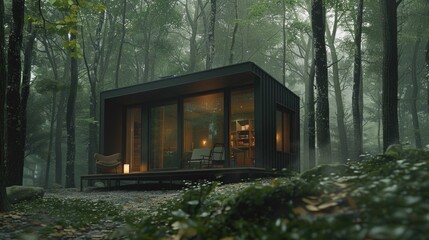 A small cabin in the middle of a forest. Suitable for nature and travel themes - Powered by Adobe