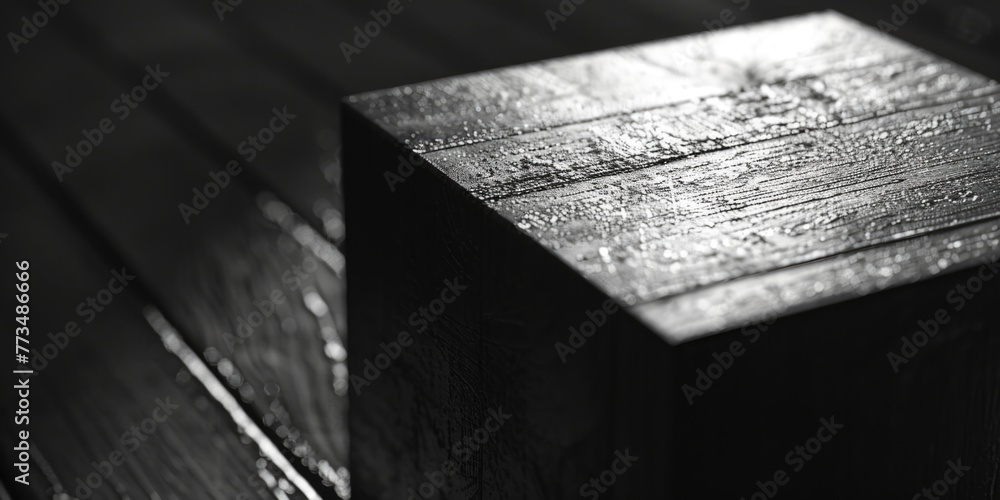 Poster a simple black and white photo of a wooden block. suitable for various design projects