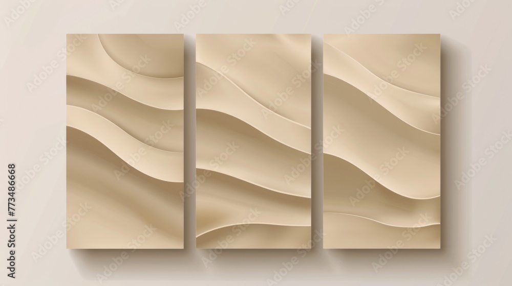 Poster set of three abstract paintings on a wall. suitable for interior design projects