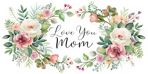 Cherish Mom's Love: Stunning Floral Design Illustration for Mother's Day with 'Love You Mom' Text