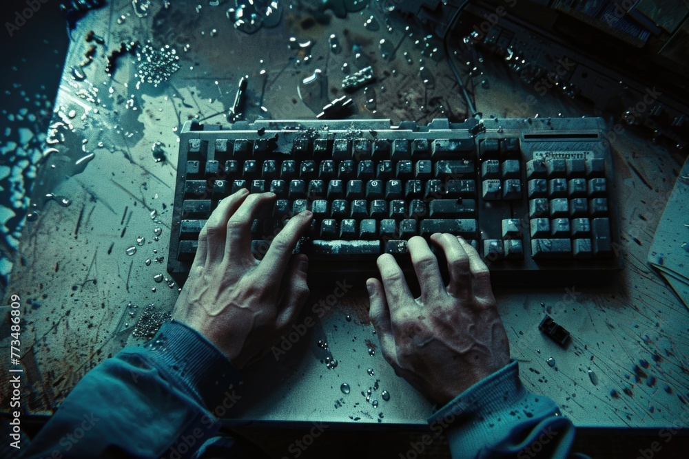 Aufkleber Close up of a person typing on a keyboard, ideal for technology concepts and office work projects