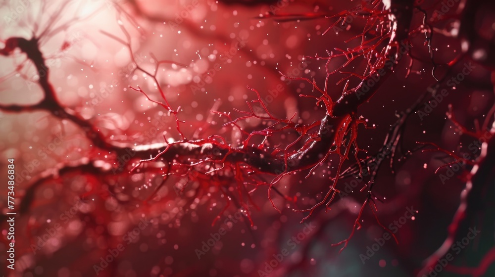 Poster a close-up shot of a red tree branch with water droplets. ideal for nature-themed designs