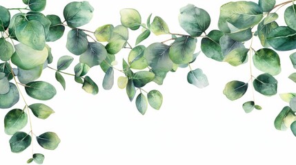 Detailed watercolor painting of eucalyptus leaves on a white background. Perfect for botanical illustrations or nature-themed designs - obrazy, fototapety, plakaty