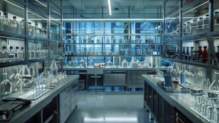 A biochemistry lab, where technicians meticulously analyze and synthesize molecules crucial to life and medicine
