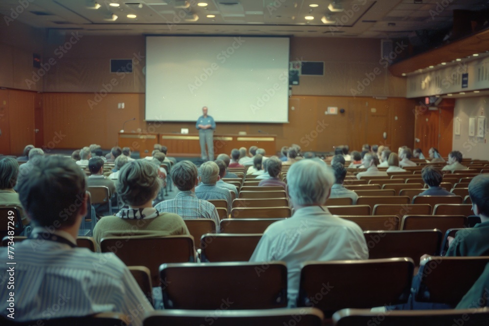 Aufkleber a group of people sitting in front of a projector screen. ideal for business presentations