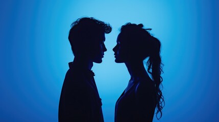 Silhouettes of man and woman against blue background. Suitable for various concepts