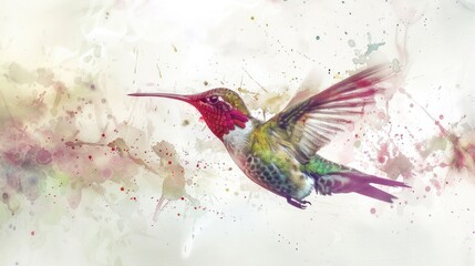 A beautiful painting of a hummingbird in flight. Perfect for nature enthusiasts