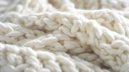 Detailed view of a white knitted blanket, perfect for cozy home decor projects