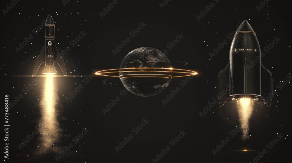 Poster rockets soaring through dark sky, perfect for space exploration projects