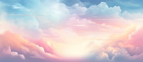 Vivid painting capturing a serene sunset with a mix of warm colors in the sky, adorned with fluffy clouds