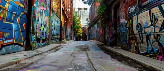 Foto op Canvas view of the street and graffiti on the walls of houses in the city of Toronto © BISMILAH