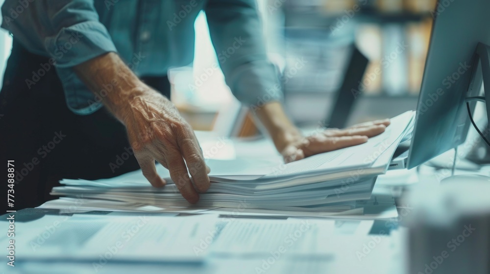 Poster Close up of a person working on a computer. Suitable for technology concepts