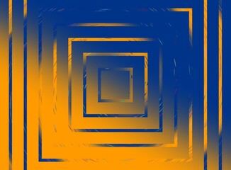 Obraz premium Kwadratowe cienkie ramki na rozmytym gradientowym tle w żółto - niebieskiej kolorystyce. Zmniejszający się rozmiar. Geometryczne abstrakcyjne tło, tekstura