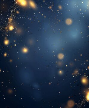 abstract background with Dark blue and gold particle. Christmas Golden light shine particles bokeh on navy blue background