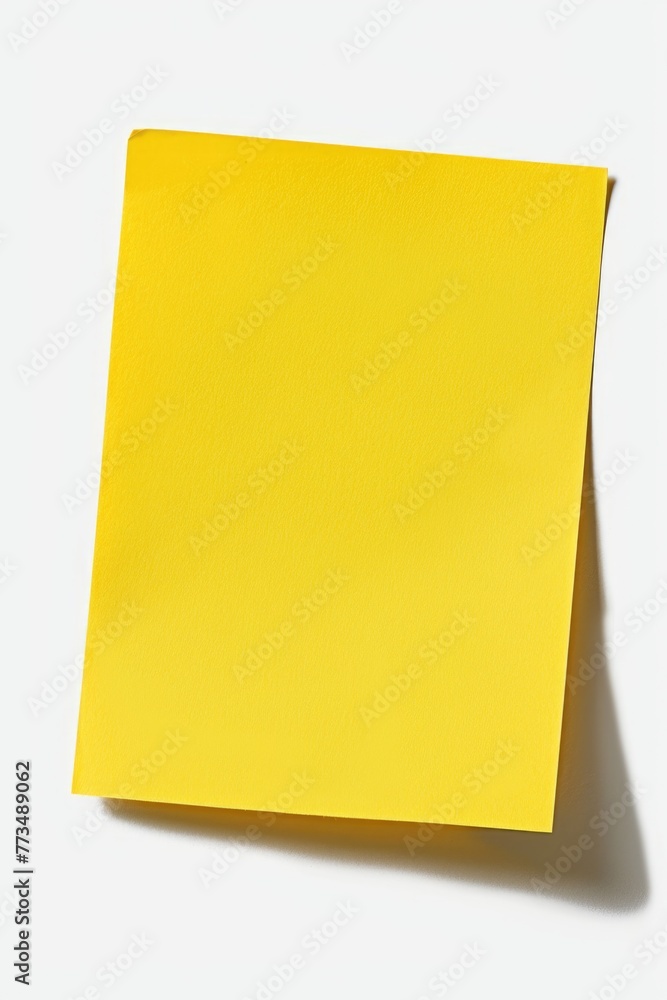 Poster yellow post it note on a plain white background. suitable for office and business concepts