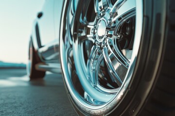 Detailed shot of a car tire. Suitable for automotive industry