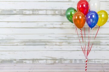 birthday party balloons, colourful balloons. space for text . Birthday party background
