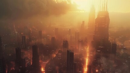 A 3D illustration depicts a futuristic megacity with cyberpunk elements, showcasing a sci-fi-inspired urban landscape.