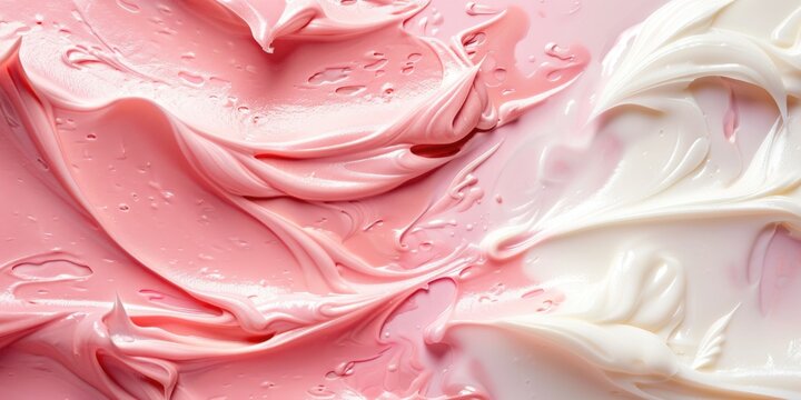 Detailed close up of pink and white frosting. Ideal for bakery and dessert themes