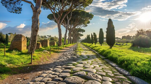 Old Roman road in Italy named Appian way, built to help soldiers.