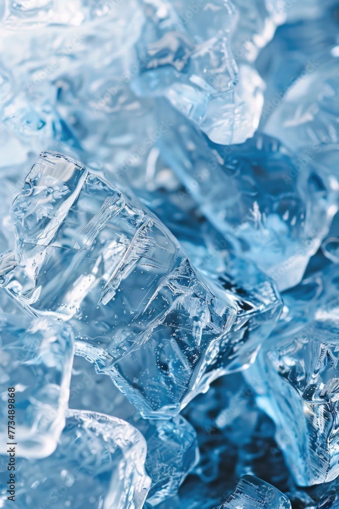 Poster a pile of ice cubes on a table, suitable for various uses