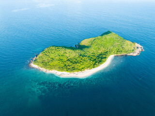 Aerial photography of Jiajing Island, Shimei Bay, Wanning, Hainan, China, in summer evening