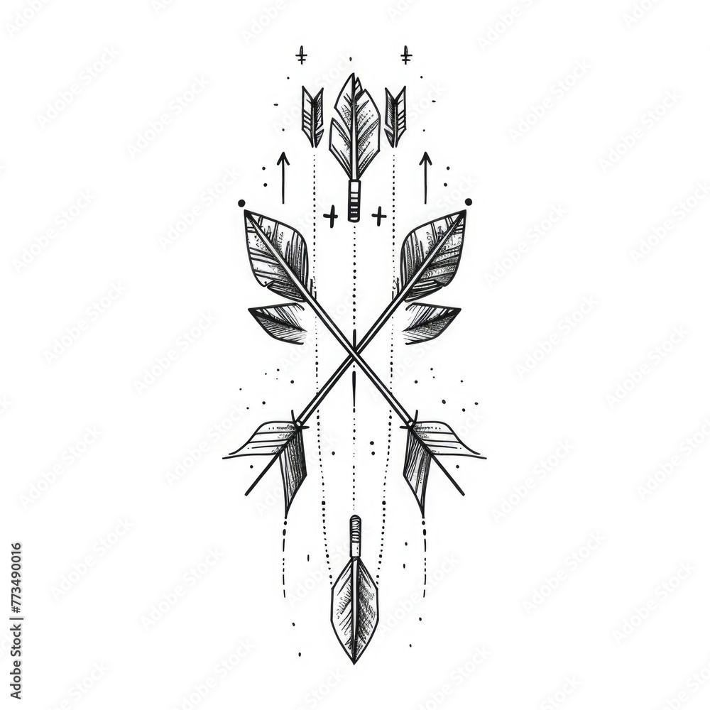 Poster black and white drawing of arrows, perfect for illustrating concepts of direction and movement