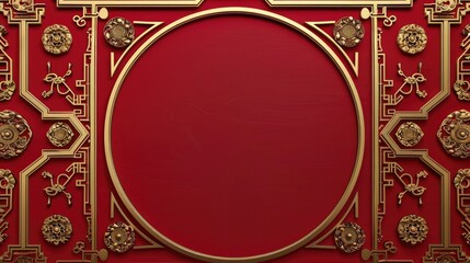 A luxurious gold frame against a vibrant red background. Perfect for adding a touch of elegance to any design project
