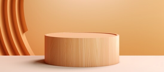 A round wooden table with a smooth top placed on a clean white surface