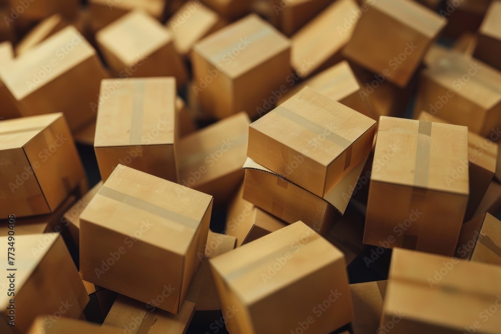 Aufkleber pile of cardboard boxes stacked on top of each other. suitable for logistics and storage concepts