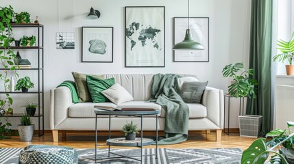 A cozy living room filled with furniture and plants. Ideal for home decor websites