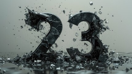 A broken number submerged in water, suitable for time-related concepts