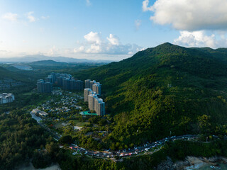 Fototapeta na wymiar Aerial photography of Jiajing Island, Shimei Bay, Wanning, Hainan, China, in summer evening