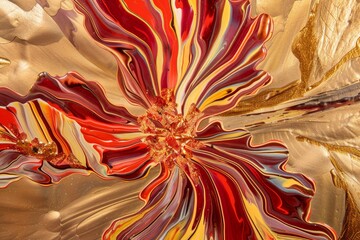 Obraz na płótnie Canvas Oil paintings of abstract flowers and leaves. Sprinkled paint on smooth paper, giving the paper a golden texture. Prints, wallpapers, posters, cards, murals, rugs, hangings, wall art,