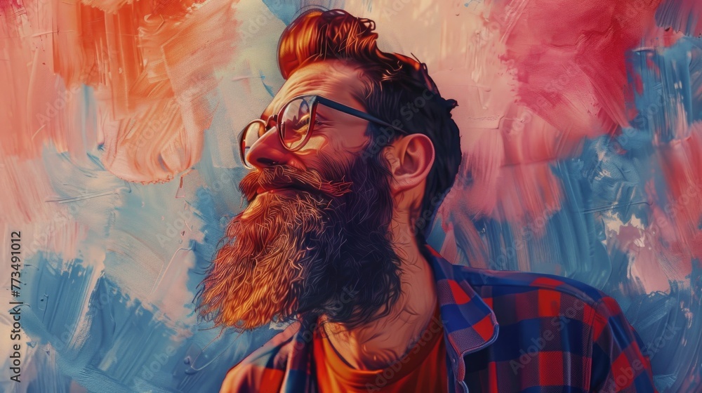 Poster a portrait of a man with a beard and glasses. suitable for various design projects