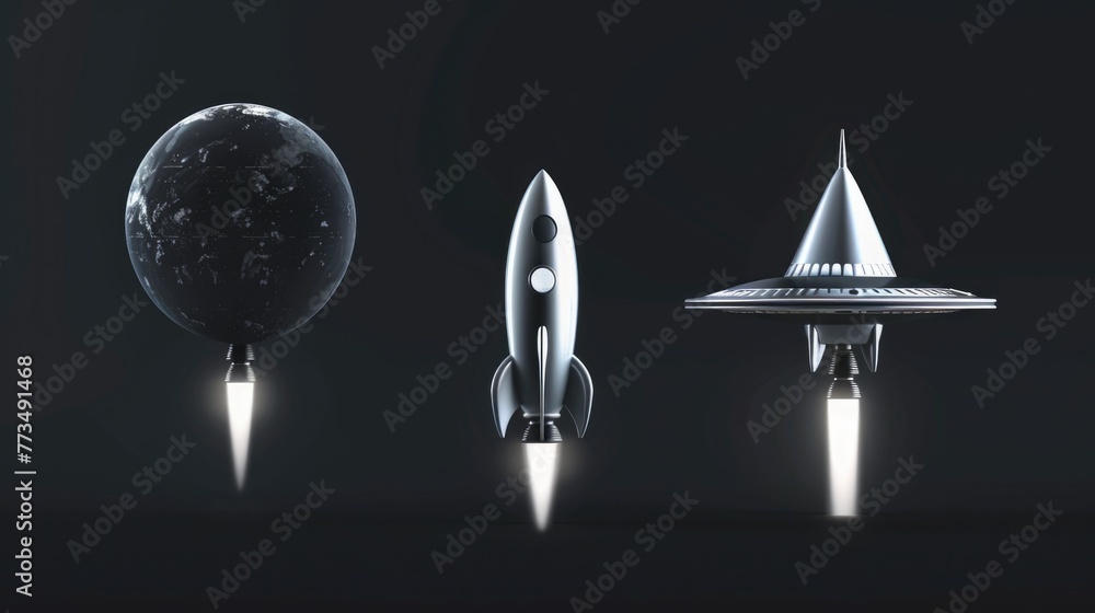 Aufkleber group of rockets flying through the sky. suitable for science or technology concepts