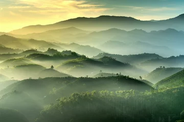Foto op Plexiglas Beautiful green mountains landscape with cloudy blue sky © Mountain