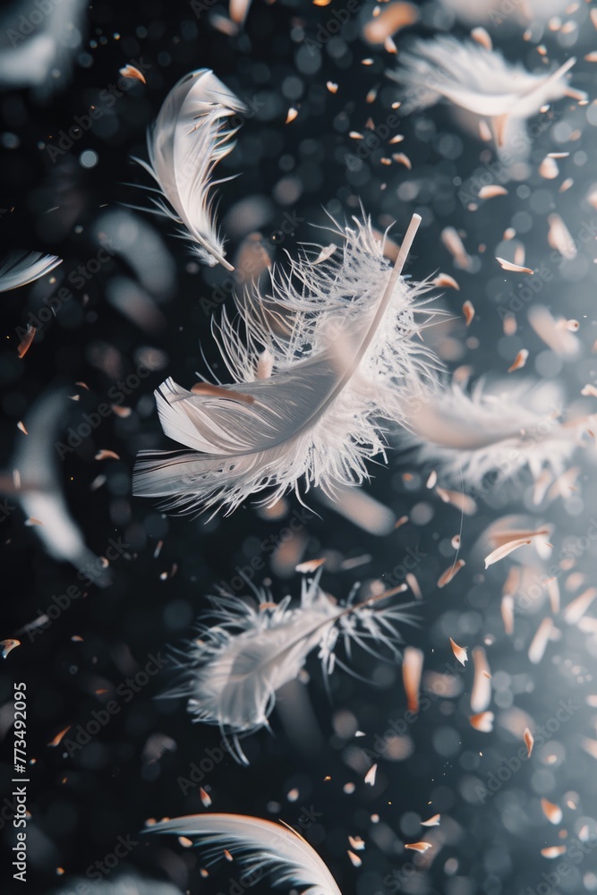 Aufkleber white feathers floating in the air, ideal for dreamy and delicate concepts