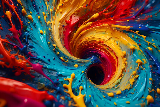 Splash-exploding spinning paint is used as artistic wallpaper.