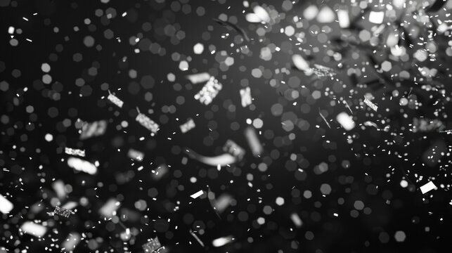 A black and white photo of confetti falling, perfect for celebrations and events