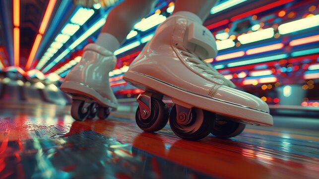 Fashionable trendy stylish sneakers with wheels on the feet of a young guy