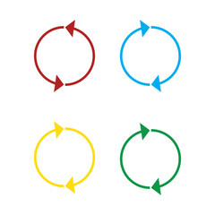 Colorful circle thin arrow icon set. Symbol of reload, refresh, loading, recycle and repeat. Interconnecting round arrow vector icons set