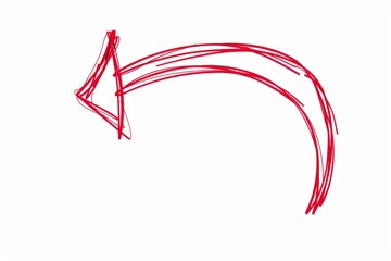 red arrow curved up line hand drawn in clear white background