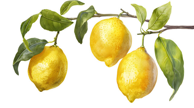 Lemon with leaves isolated on the white background