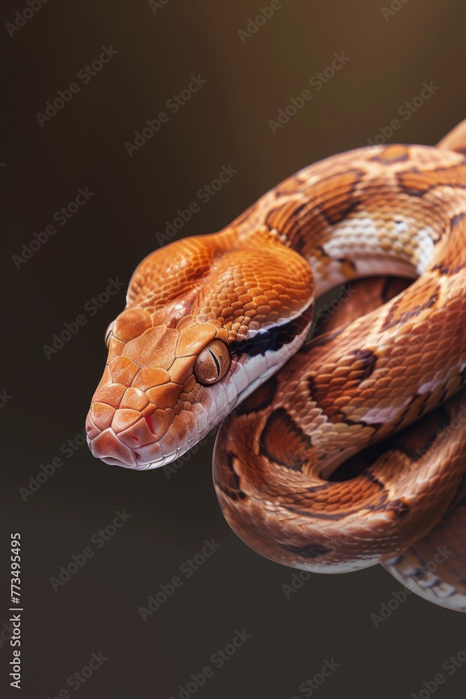 Poster close up of a snake on a branch. suitable for nature and wildlife themes