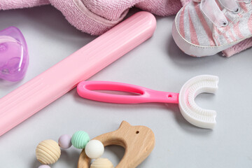 Children's toothbrush with case on white background