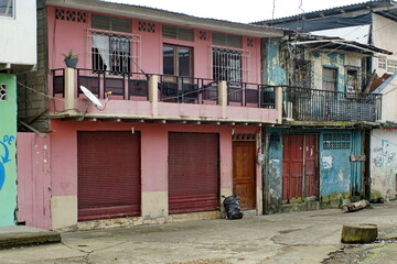 Run down, colorful houses in Limones, Esmereldas, Ecuador